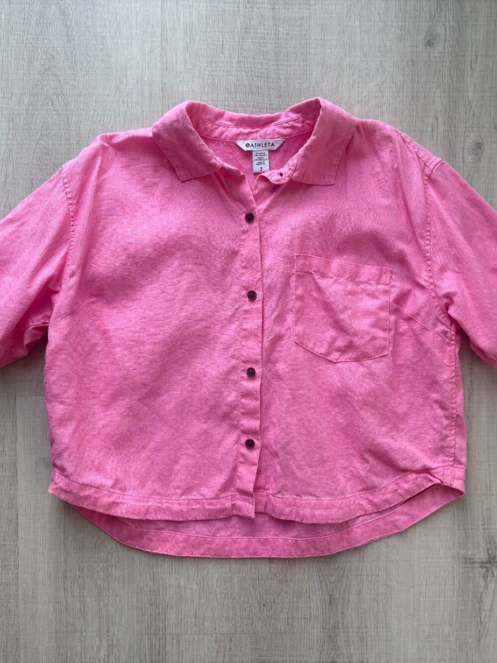 Athleta - Retreat Linen Short Sleeve Shirt - Women Small - Pink